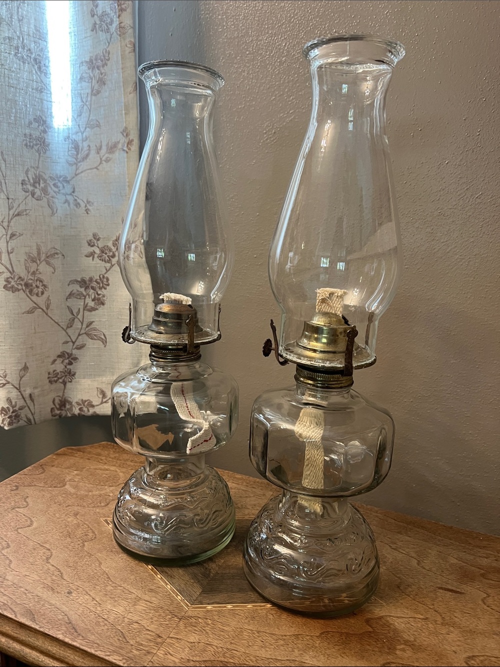 Matching Vintage Glass Hurricane Oil Lamps